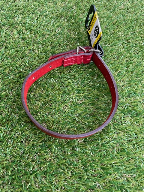 Red Sewn Lined Leather Dog Collar