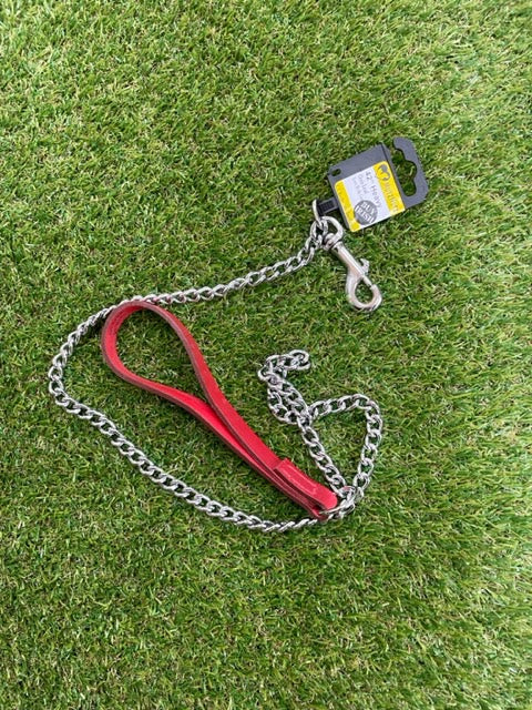 Red Handle Heavy Sewn Bridle Leather Chain Lead