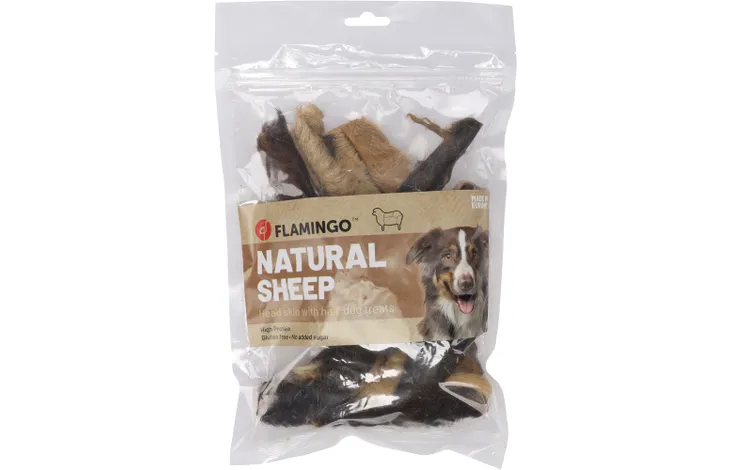 Flamingo Sheep Head Skin with Hair Dog Treats