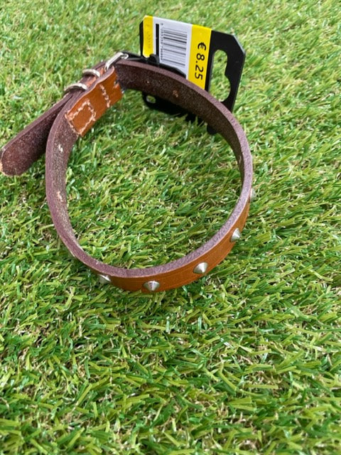 Tan Leather Sewn & Studded Dog Collar