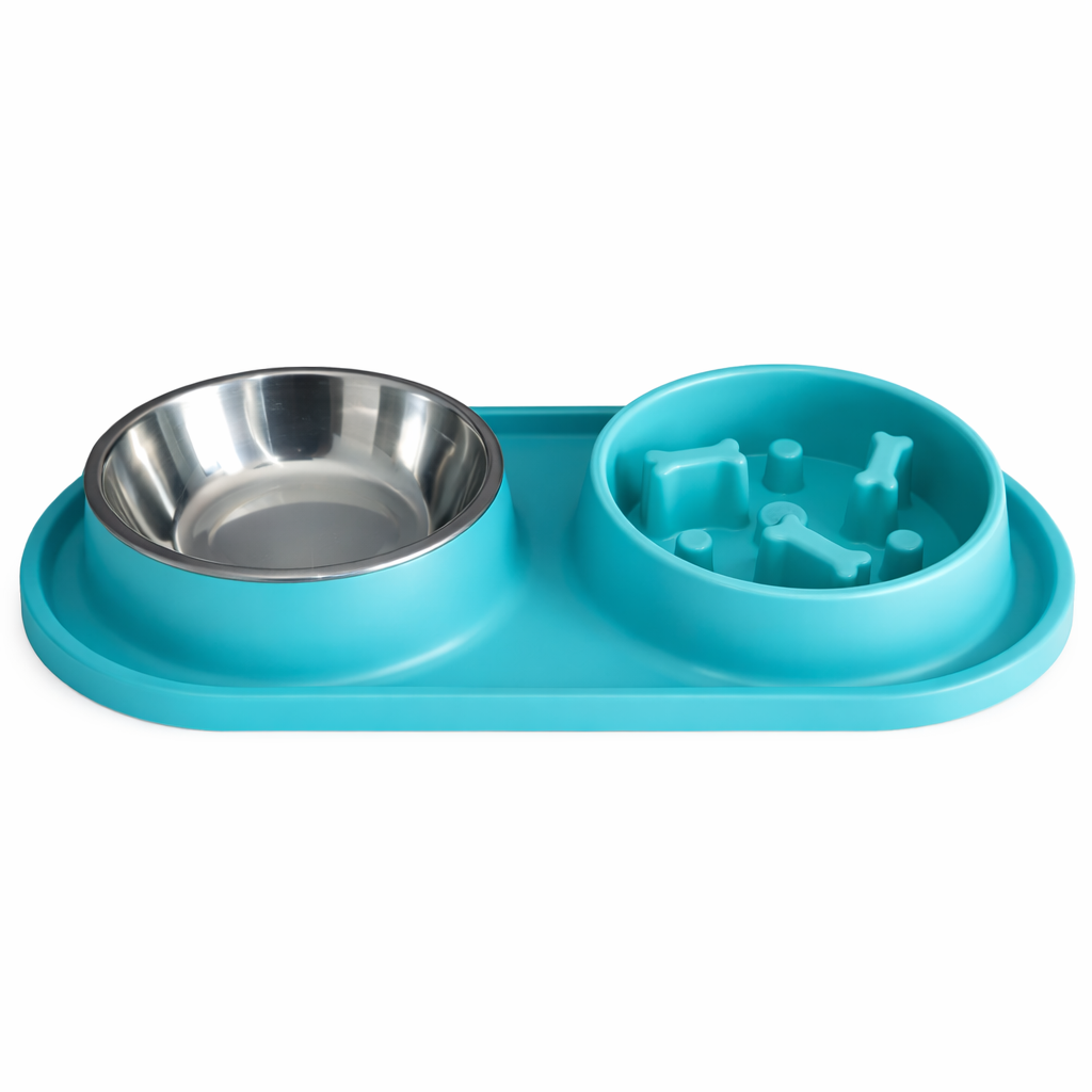 Silicone Twin Dish Slow Feeder & Water Bowl for Dogs