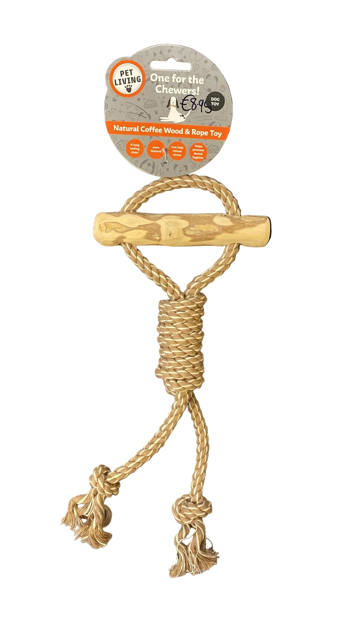 Pet Living Natural Coffee Wood & Rope Toy